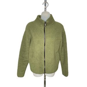 Xs Victoria’s Secret Pink dark green teddy fleece sweater full zip jacket